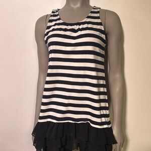 Ladies Tank Top Blue and White stripes with Chiffon bottom Size S